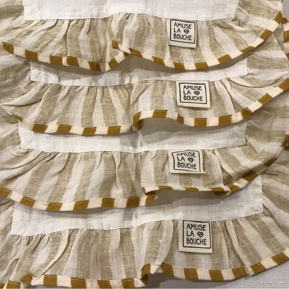 NEW Set of 4 Amuse La Bouche Ochre Candy Stripe Napkins 100% Linen - Picture 3 of 6